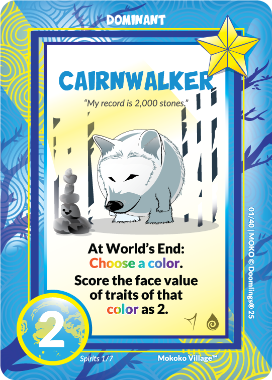 cairnwalker. "my record is 2,000 stones." at world's end: choose a color. score the face value of traits of that color as 2.