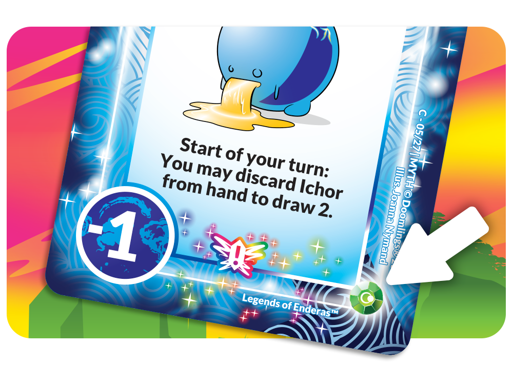 card with arrow pointing at rarity symbol