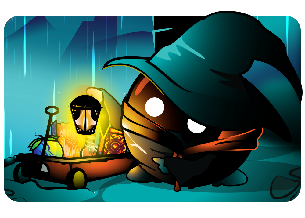 a little merchant with a wagon full of trinkets