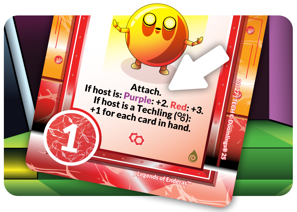 doomling card with arrow pointing at attachment mechanic