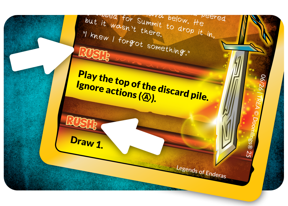 a card explaining how to use rush mechanic