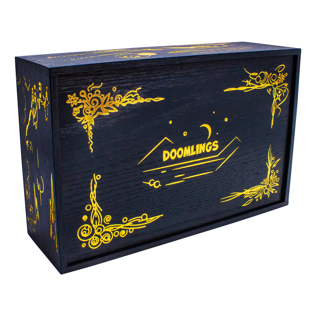 doomlings collectors box wooden blue and gold box
