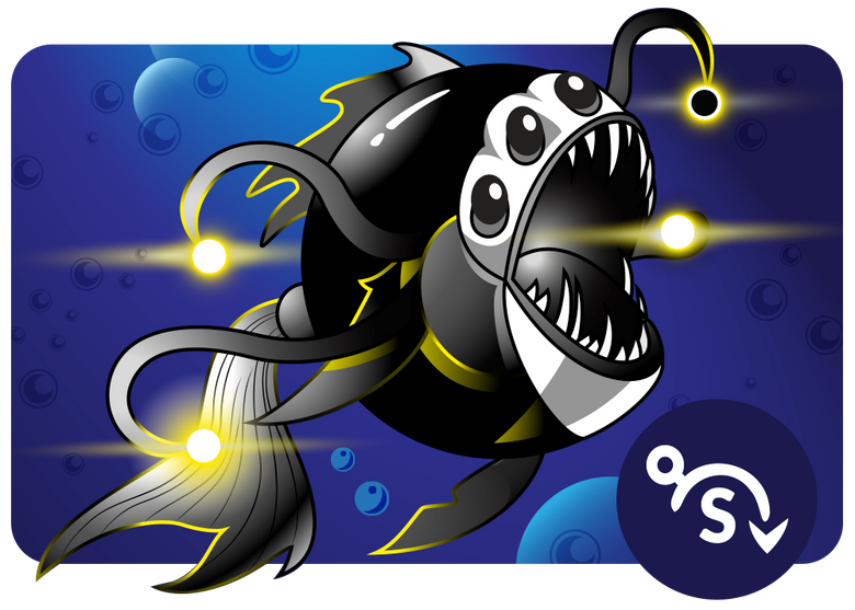image of a black and white spooky angler fish looking doomling with the suppress icon next to it