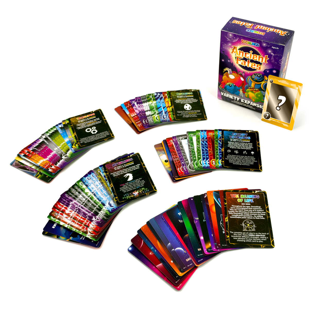 doomlings ancient fates box with cards displayed