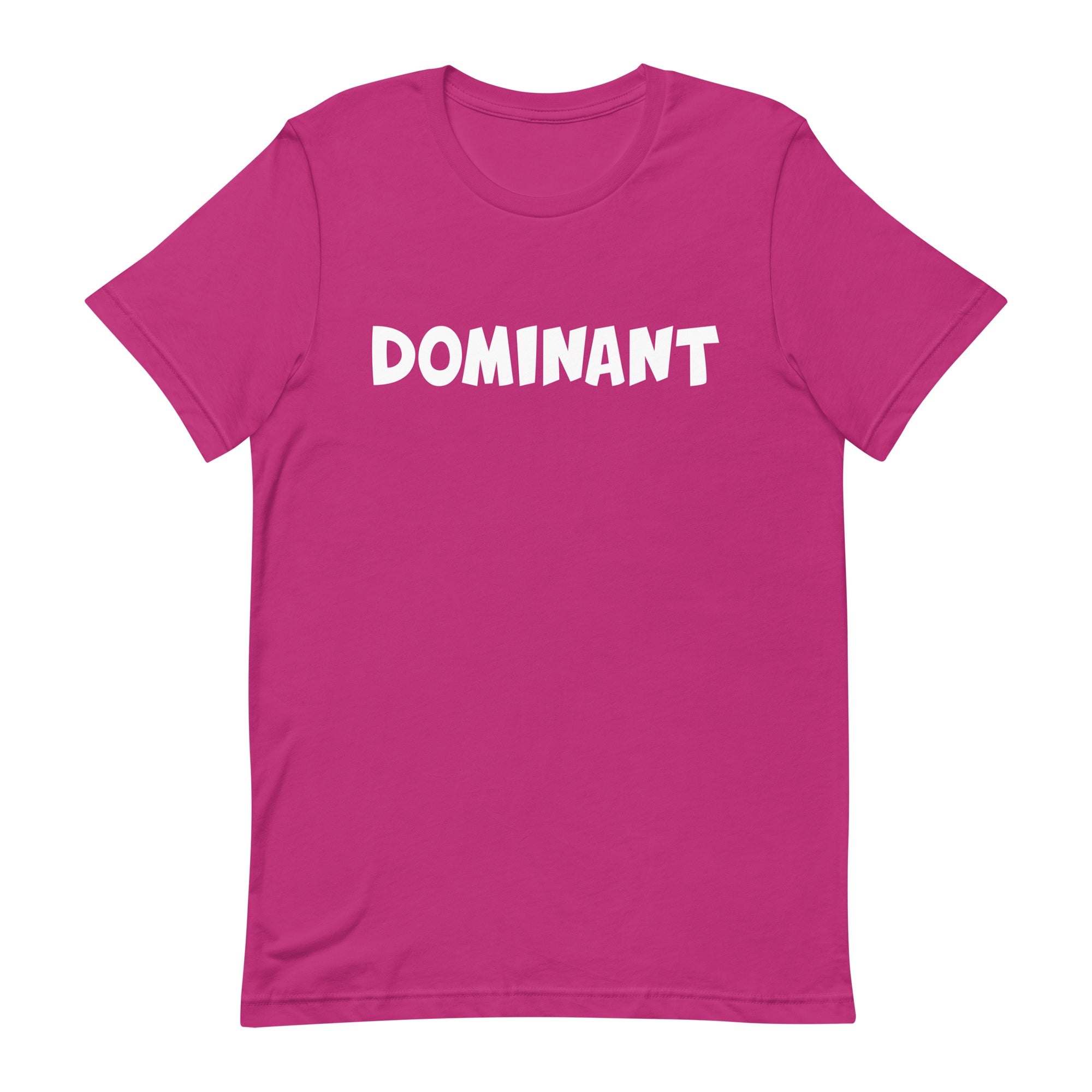 pink tshirt with the words dominant written on it in the doomlings font