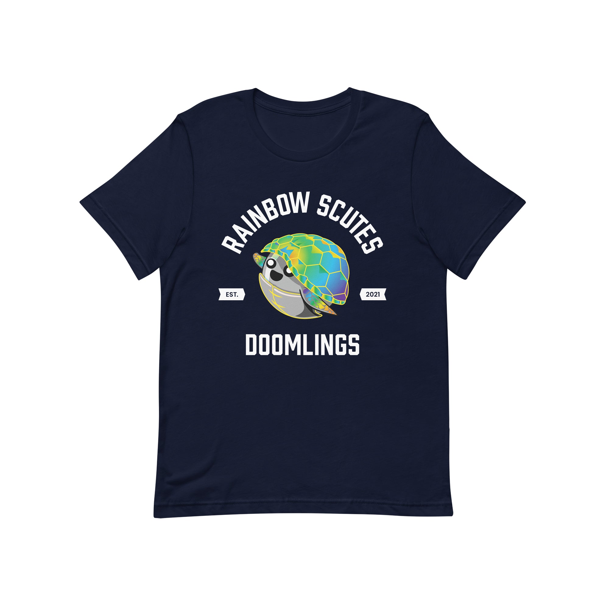 rainbow scutes college tee kids - says rainbow scutes est. 2021 doomlings with picture of turtle