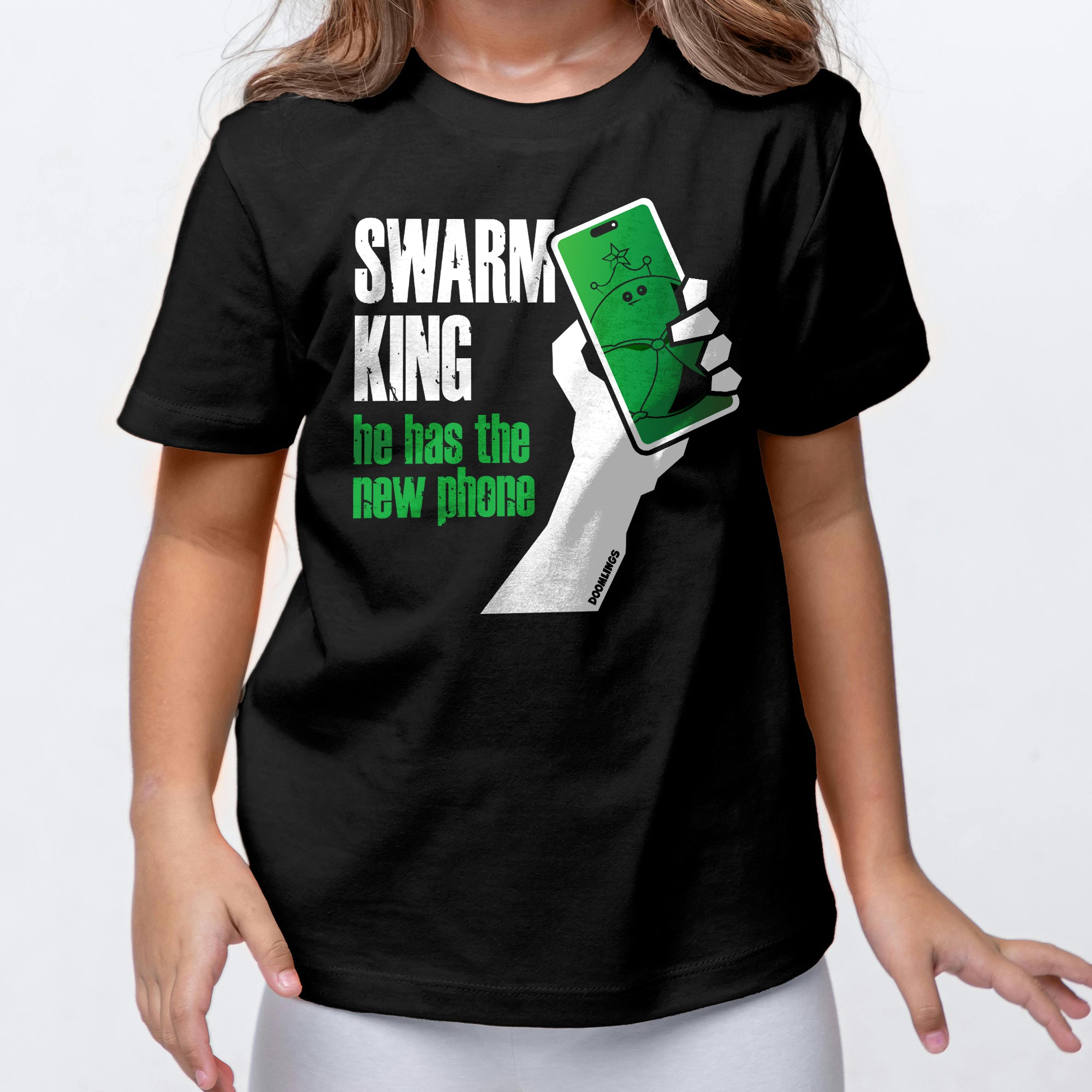 swarm king he has the new phone kids tshirt