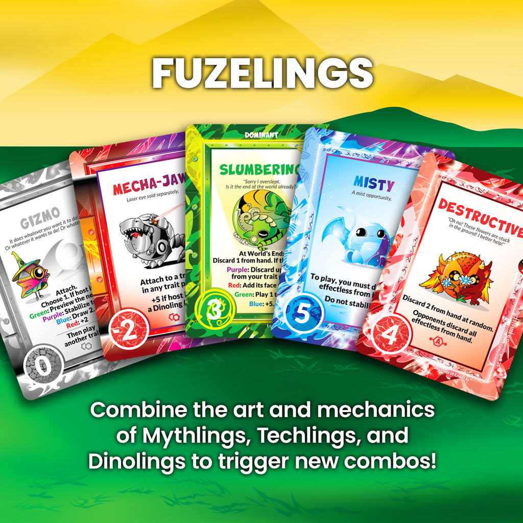 fuzelings - combine the art and mechanics of mythlings, techlings, and dinolings to trigger new combos!