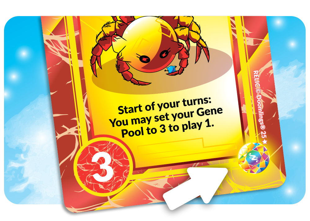 card with arrow pointing at rarity symbol