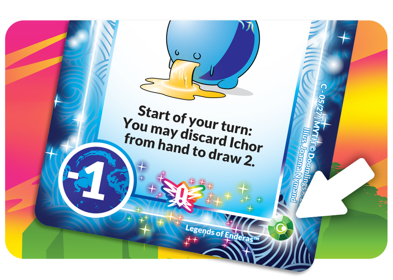 card with arrow pointing at rarity symbol