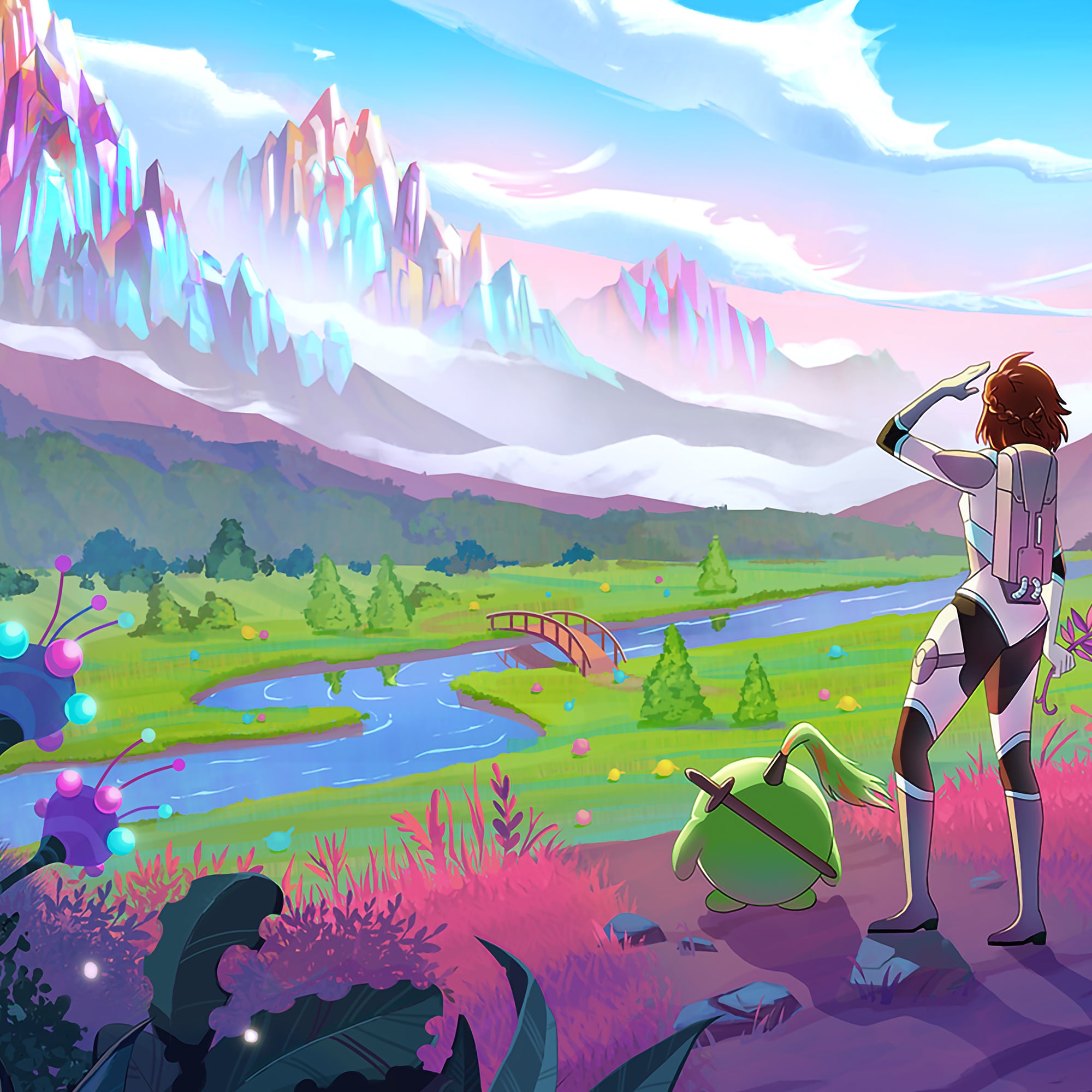 captain marin's journey - marin and hero looking out at the crackletown mountains