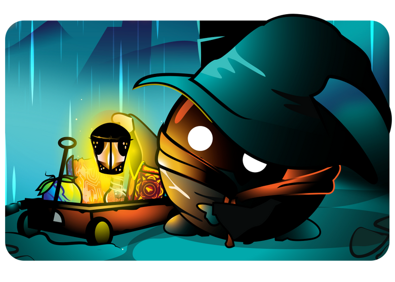 a little merchant with a wagon full of trinkets