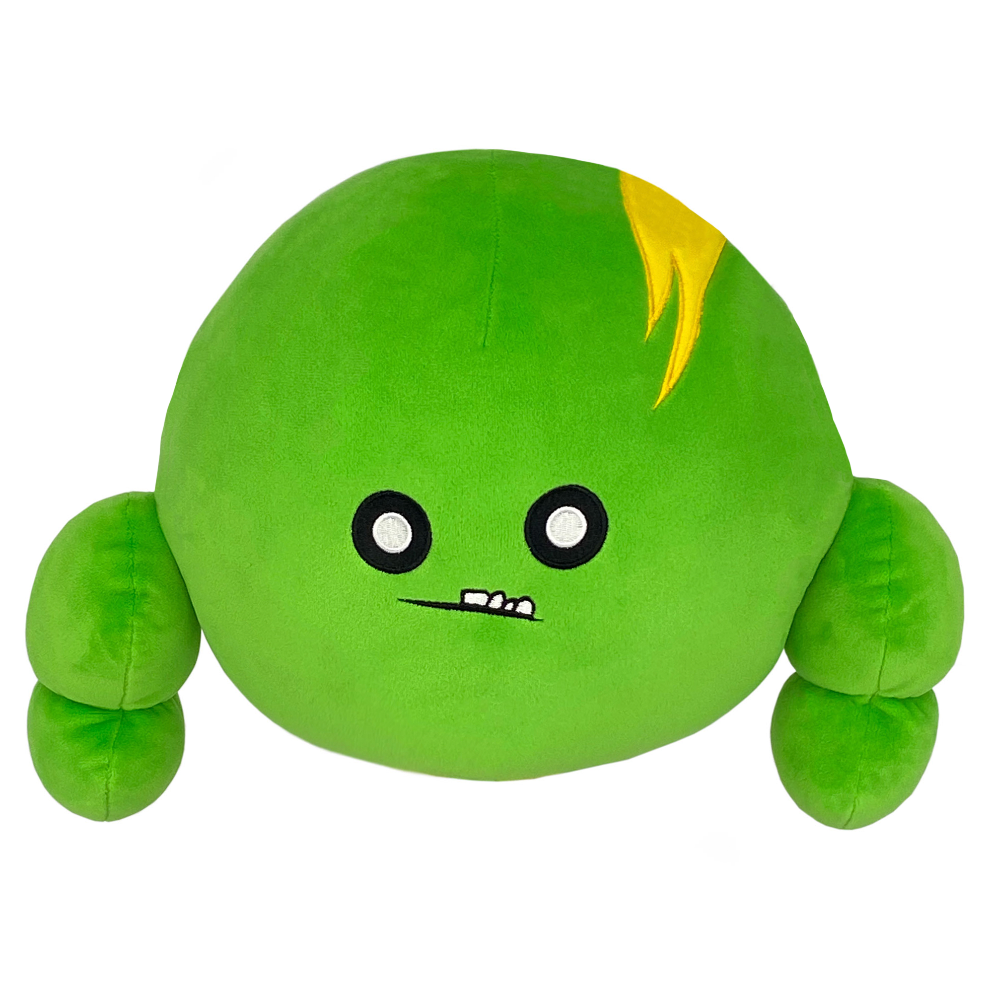 doomlings eugene overgrowth plushie - green character with funny face and big arms stuffed animal