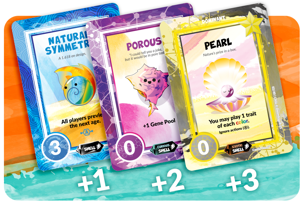 three shell cards with points