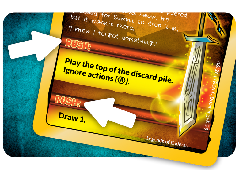 a card explaining how to use rush mechanic