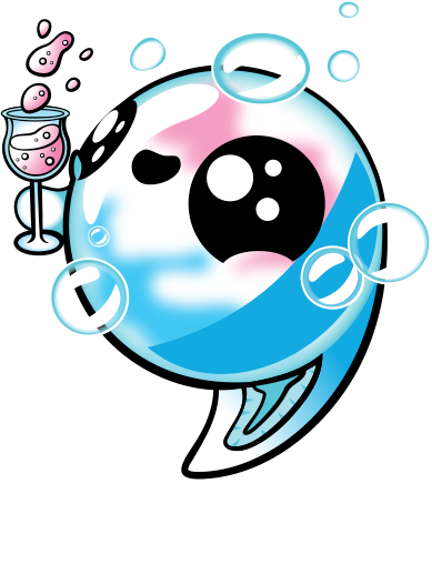 a cute fish doomling holding a bubbly drink