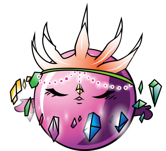 image of a sparkly purple doomling with a giant crown and jewels all around it