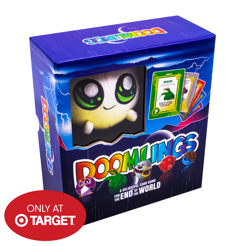 doomlings box with mini plushie with button that says only at target